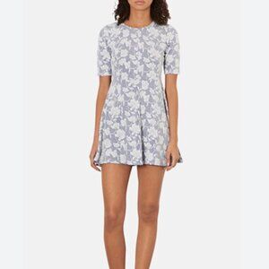 Topshop White and Blue Floral Jacquard Skater Dress US Size 12